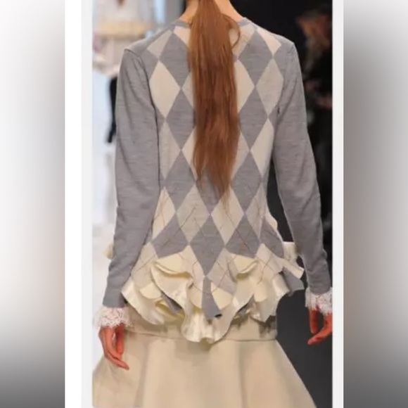 Authentic Sacai argyle ruffled cardigan cream grey - Picture 6 of 7